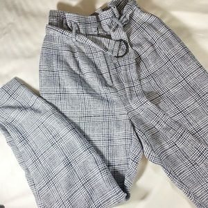 Plaid pants paper bag waist 8 with tie straight leg